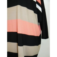 Tunika dla puszystej Wzór w paski - czarny beż koral biały